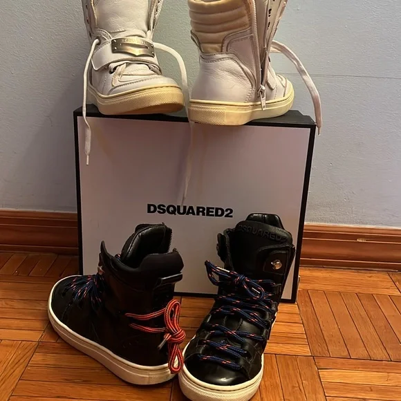 Dsquuared 2 , Sneakers 2 pair Italy Kids size 31 white Black - Picture 10 of 12